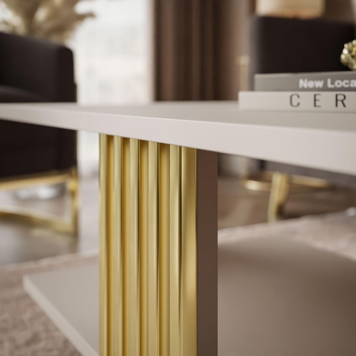 COUCHTISCH SAPHIRA GOLD mit Ablageboden, Kaschmir Matt - Kaschmir, Holzwerkstoff (60/100/40cm) - Lookway