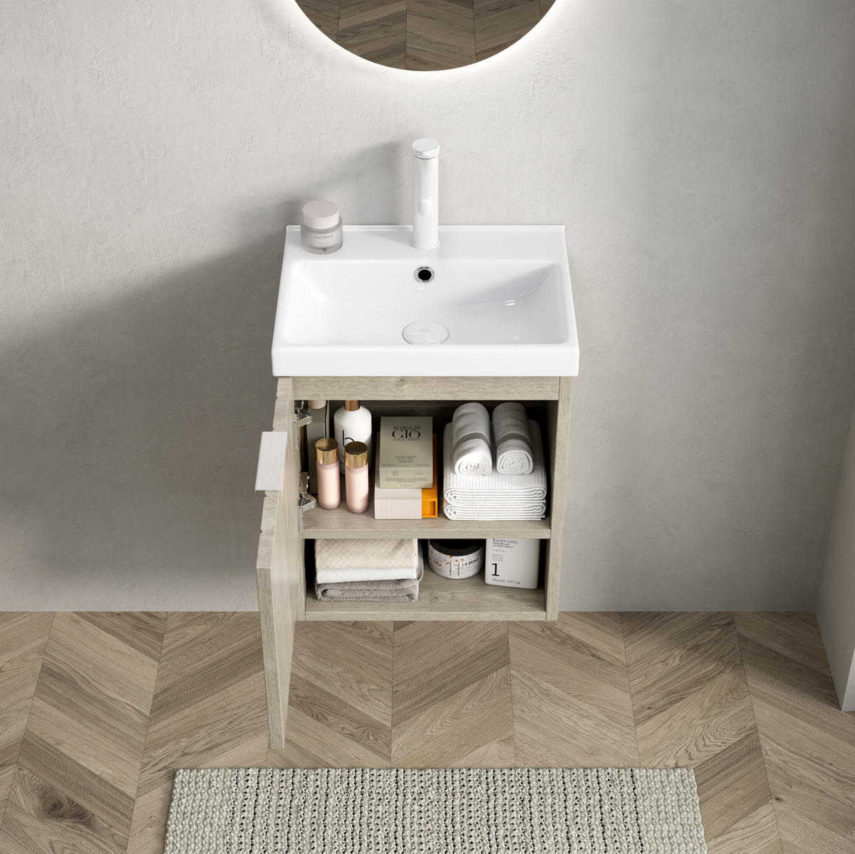 WASCHTISCHKOMBI 42 cm mit Soft-Close in Off-White - Creme, Keramik (42/53/32cm) - BEAOK