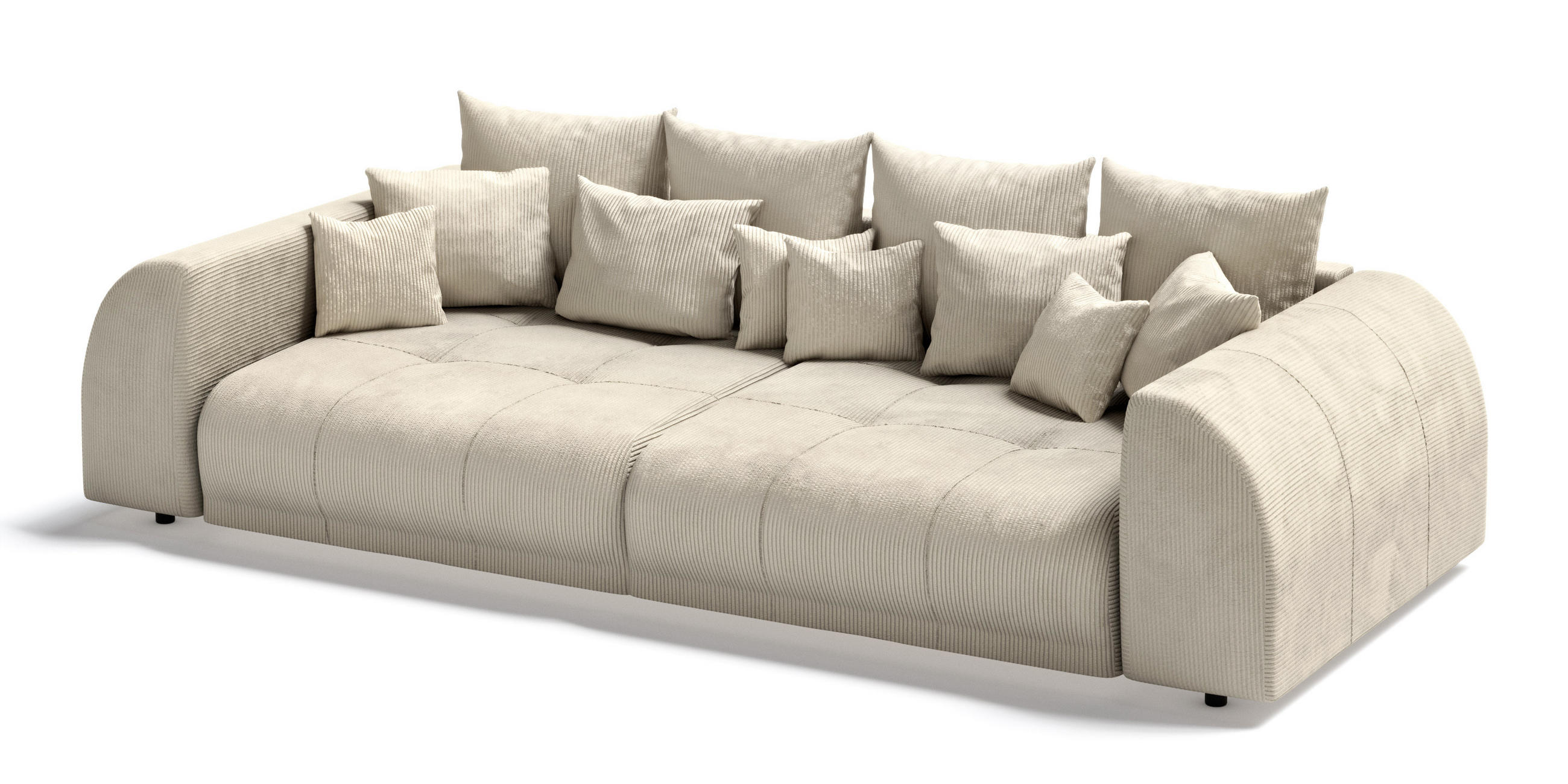 BIGSOFA Levana 5 Sitzer Beige Cord-Stoff - Beige/Schwarz, Holz/Kunststoff (310/86/135cm) - S-Style Möbel