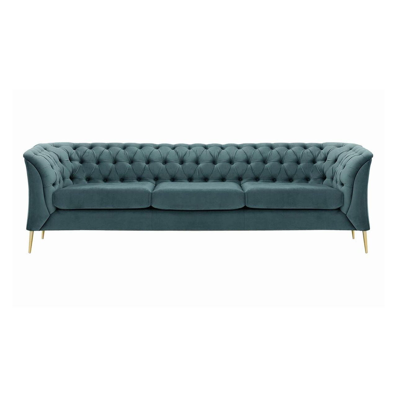DREISITZER-SOFA Chesterfield Modern-Velluto 12 - Blau, Holz/Textil (248/74/80cm)