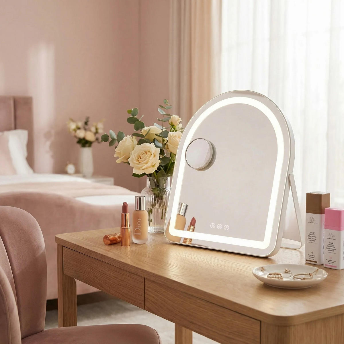 SPIEGEL Rea Led Glam White 40x45cm - Weiß, Metall (40/45/3cm) - REA