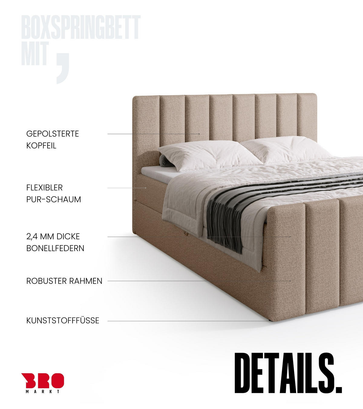 BOXSPRINGBETT Denver DUO mit Topper 140x200 Beige - Creme, Textil (140/200cm) - Bromarkt
