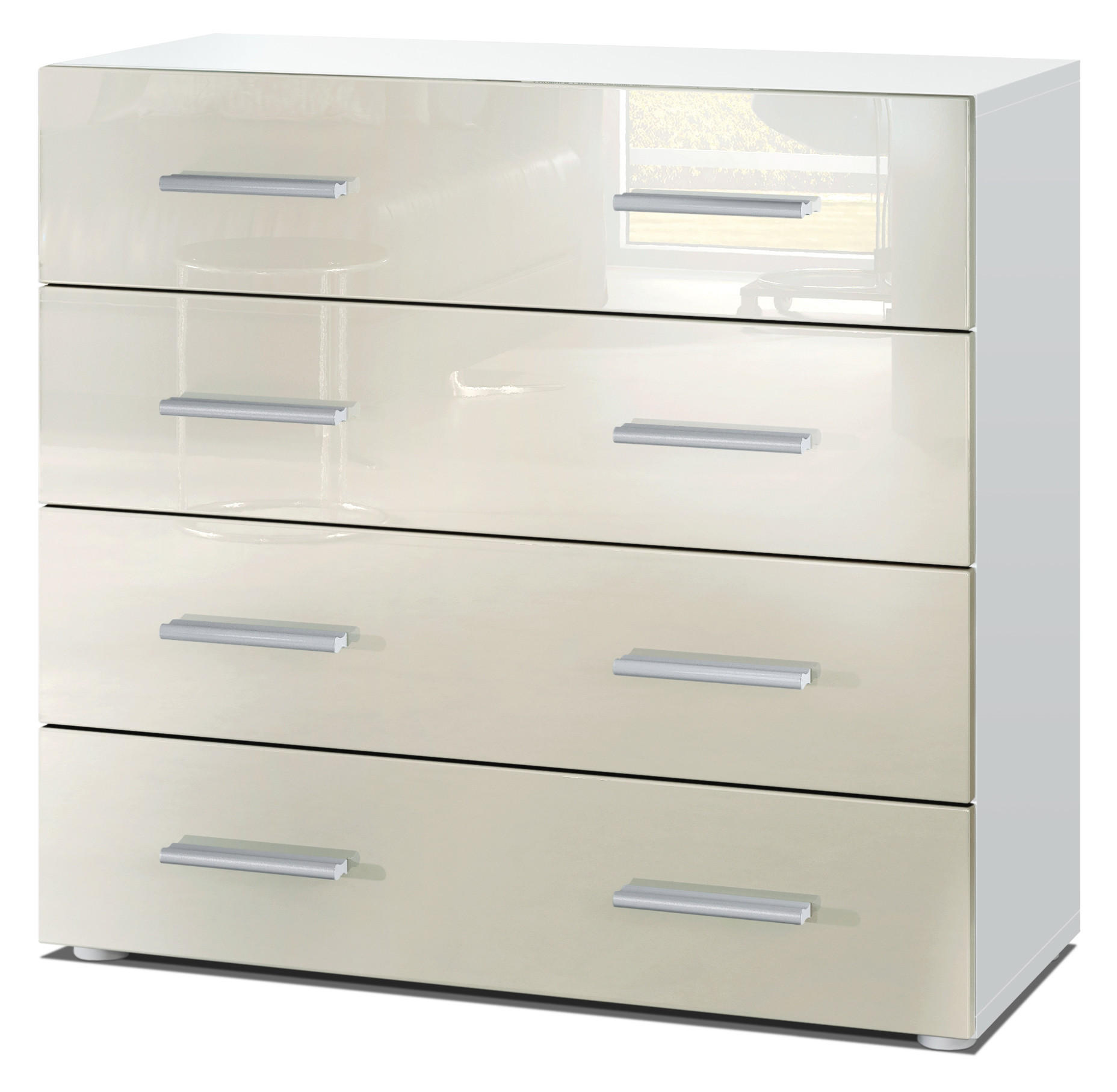 KOMMODE Pavos Creme Hochglanz - Creme, Holzwerkstoff (76/72/35cm) - Vladon
