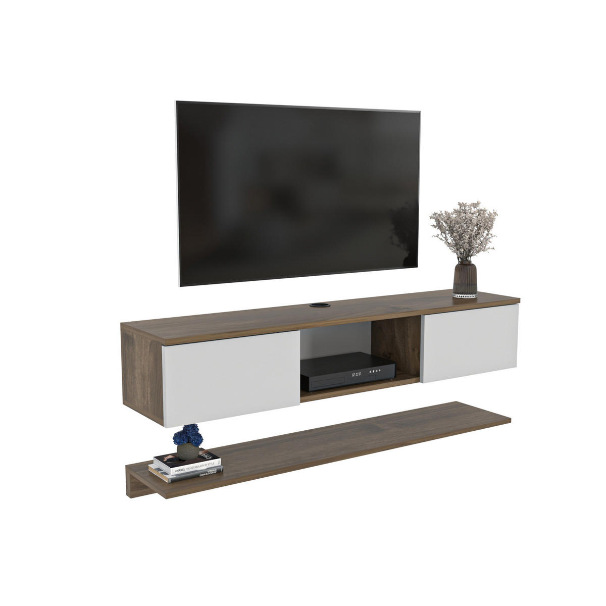 TV-ELEMENT Elia Walnussbraun Weiß - Alteiche/Weiß, Holzwerkstoff (140/25.6/32cm) - Decorotika