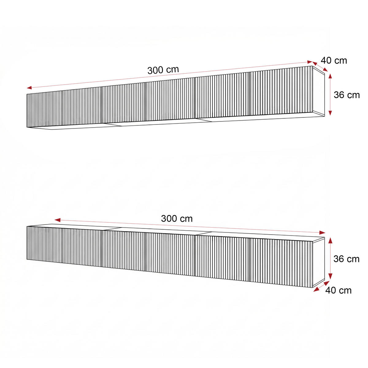 TV-LOWBOARD ANGEL VI mit LED-Beleuchtung, 300 cm Weiß matt - Weiß, Holzwerkstoff (300/36/40cm) - Idohome