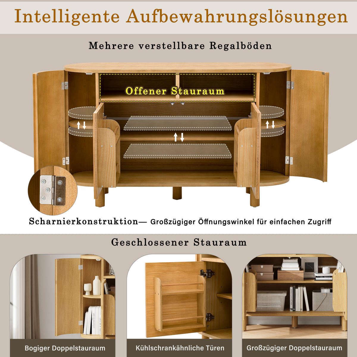 SIDEBOARD mit Stauraum und küchenähnlichen Türen, Natur - Naturfarben, Holzwerkstoff (120/77/38cm)