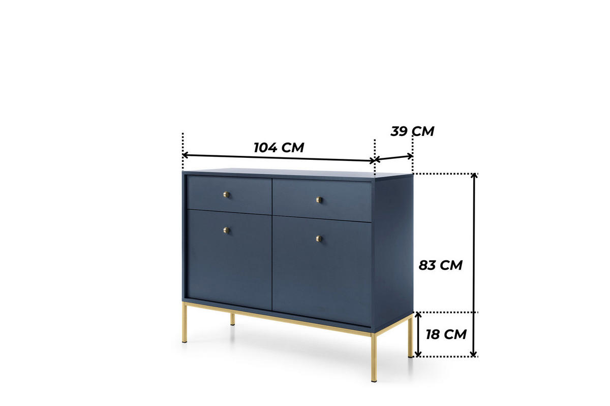 KOMMODE BARI K2D2SZ (Blau, Goldene Griffe, Goldenes Gestell, Schubladen) - Goldfarben/Dunkelblau, Holz/Holzwerkstoff (104/83/39cm) - Ravio