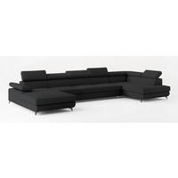 WOHNLANDSCHAFT MONTIVA Schwarz Boucle-Stoff mit Schlaffunktion - Schwarz, Holz (410/89/190cm) - MASSENO