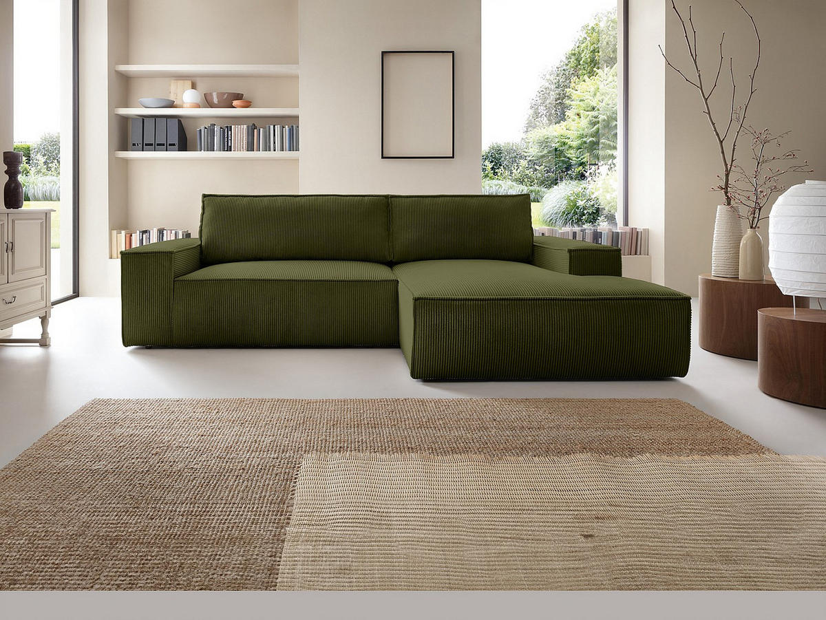 ECKSOFA mit Schlaffunktion - Ecke rechts - Cord - Khaki - AMELIA - Olivgrün, Textil (267/167cm) - Vente-Unique