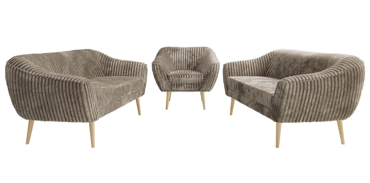 SEDACIA ZOSTAVA 3+3+1 PIRS - Svetlohnedá Manšester - Drevené nohy - svetlohnedá/farba buka, kompozitné drevo/textil (180/75/74cm) - MKS