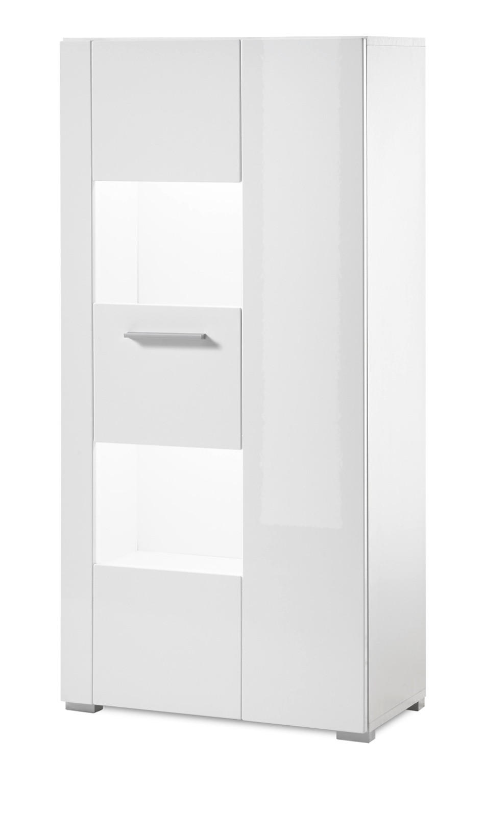 VITRINE weiß Hochglanz 58 x 123 cm, Vitrinenschrank mit wechselbarem Türanschlag - Chromfarben/Weiß Hochglanz, Glas/Holzwerkstoff (58/123/35cm) - Furn.Design