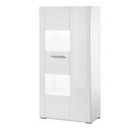 VITRINE weiß Hochglanz 58 x 123 cm, Vitrinenschrank mit wechselbarem Türanschlag - Chromfarben/Weiß Hochglanz, Glas/Holzwerkstoff (58/123/35cm) - Furn.Design