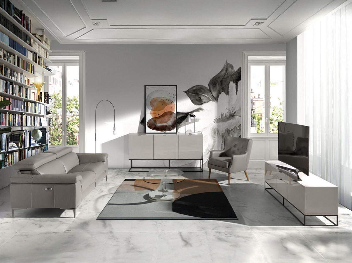 SOFA 3-sitzer relaxsofa aus dunkelgrauem leder 214/102/97 cm - Dunkelgrau/Grau, Leder (214/97/102cm) - ANGEL CERDA