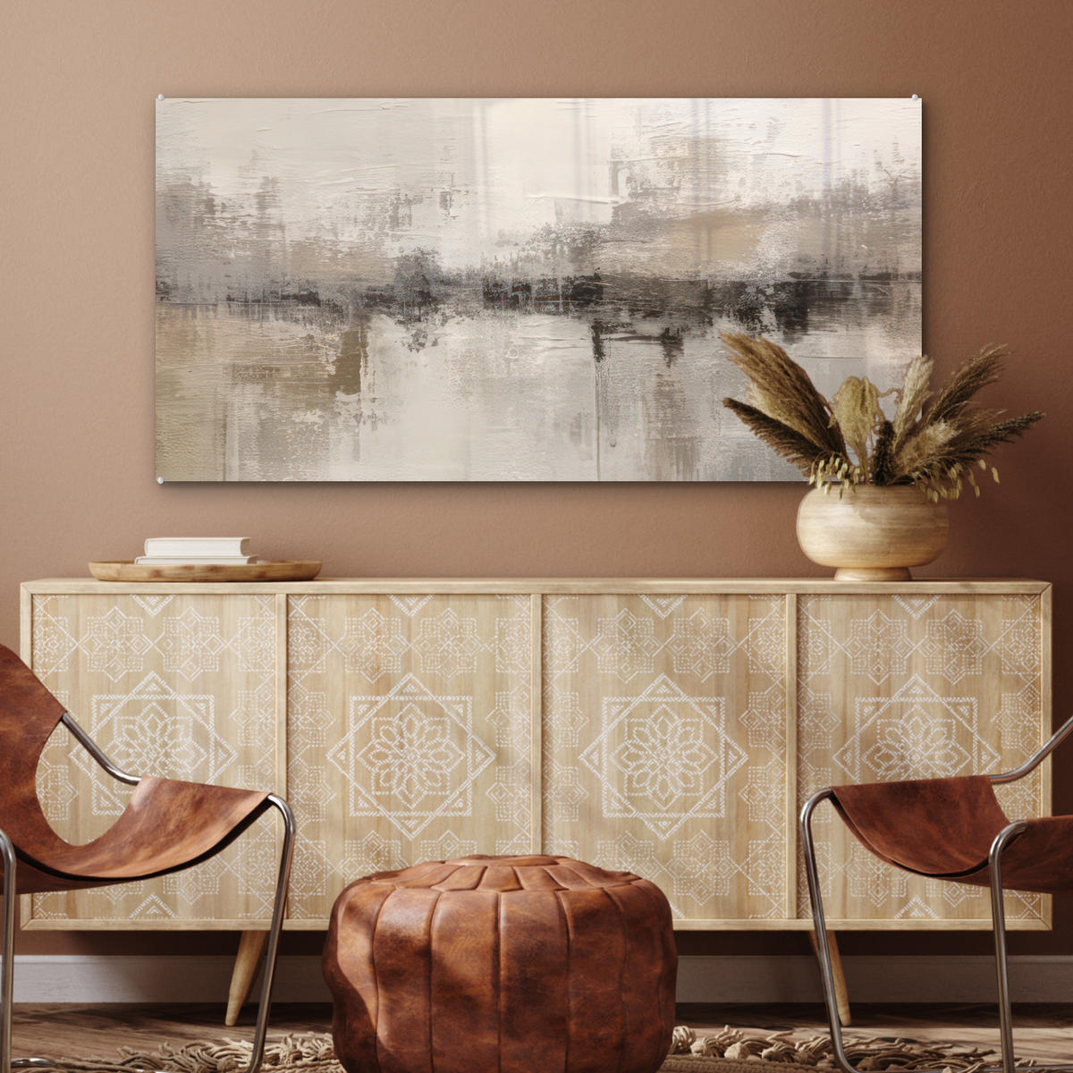 ACRYLGLASBILD Moderne Kunst - Abstrakt - Beige 120x60 cm - Beige, Glas (120/60cm) - MuchoWow