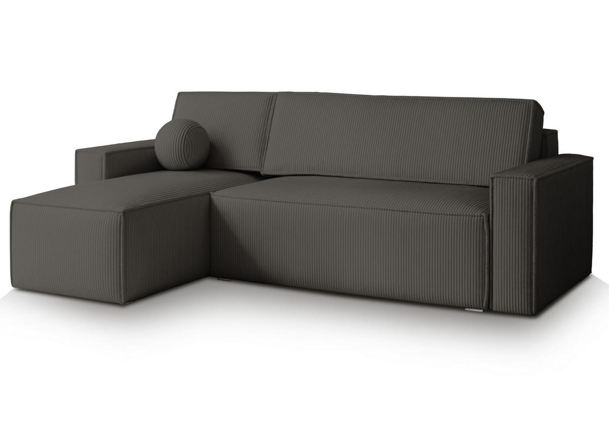 ECKSOFA RAVELO P Graphitfarben Kordstoff mit Schlaffunktion - Graphitfarben, Holz (240/140cm) - MASSENO