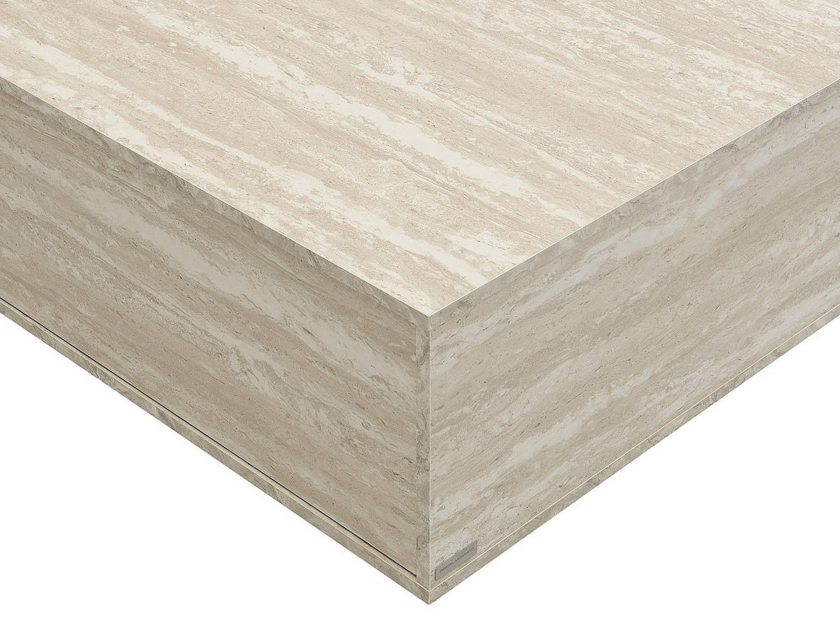 COUCHTISCH mit 2 Schubladen - MDF - Travertin-Optik Beige - ANTRIM - Beige, Holz (90/90/35cm) - Pascal Morabito