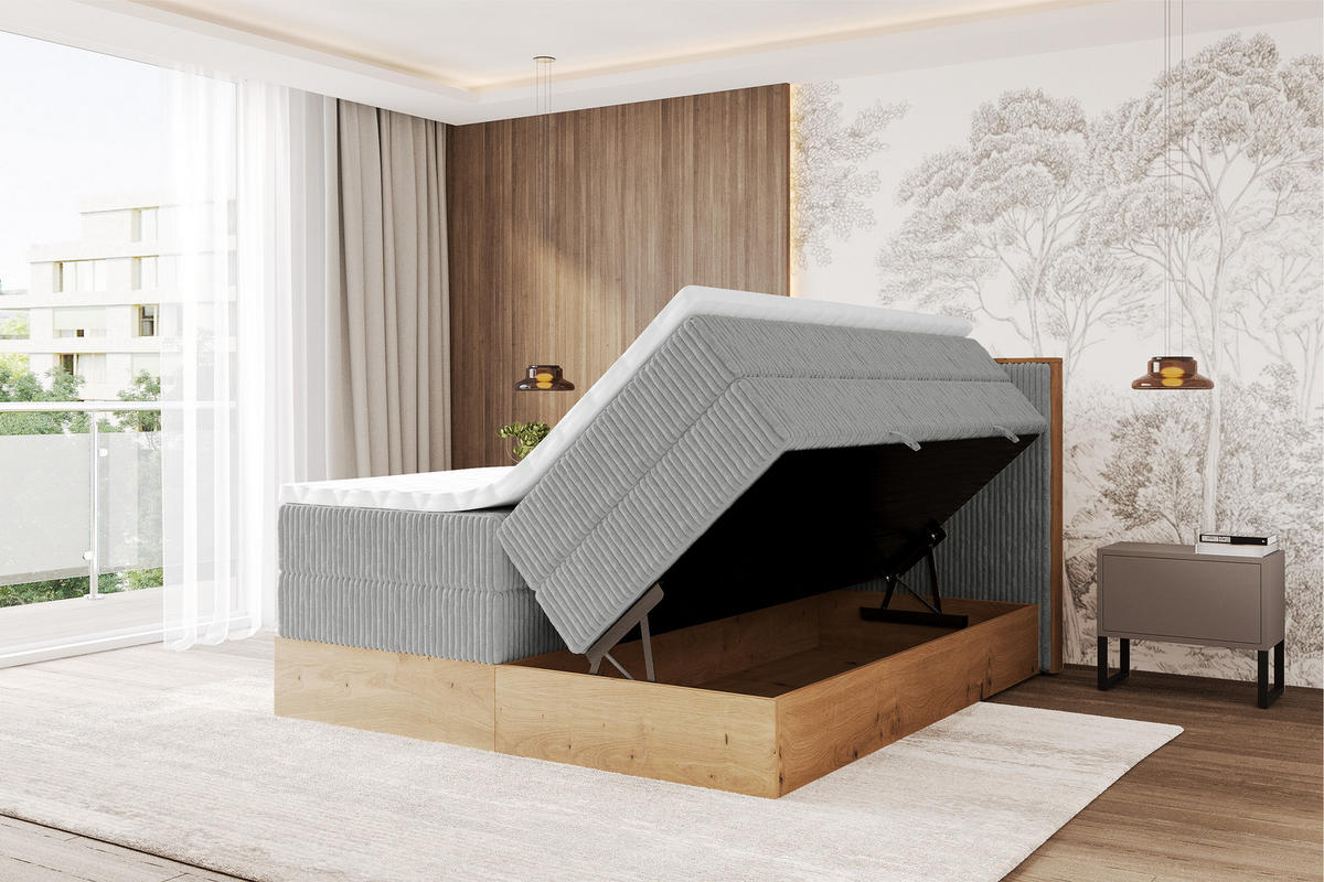 BOXSPRINGBETT LOLLI9 -KING 180x200 - H3/H4 Grau - Grau, Holzwerkstoff (180/200cm) - ALTDECOR