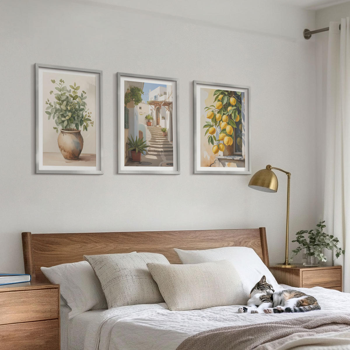 WANDBILDER 3er Set - 40x60 cm Silberner Rahmen - Zitronenblumen im Topf, Straßen - Silberfarben, Kunststoff (40/60cm) - ArtPrintCave