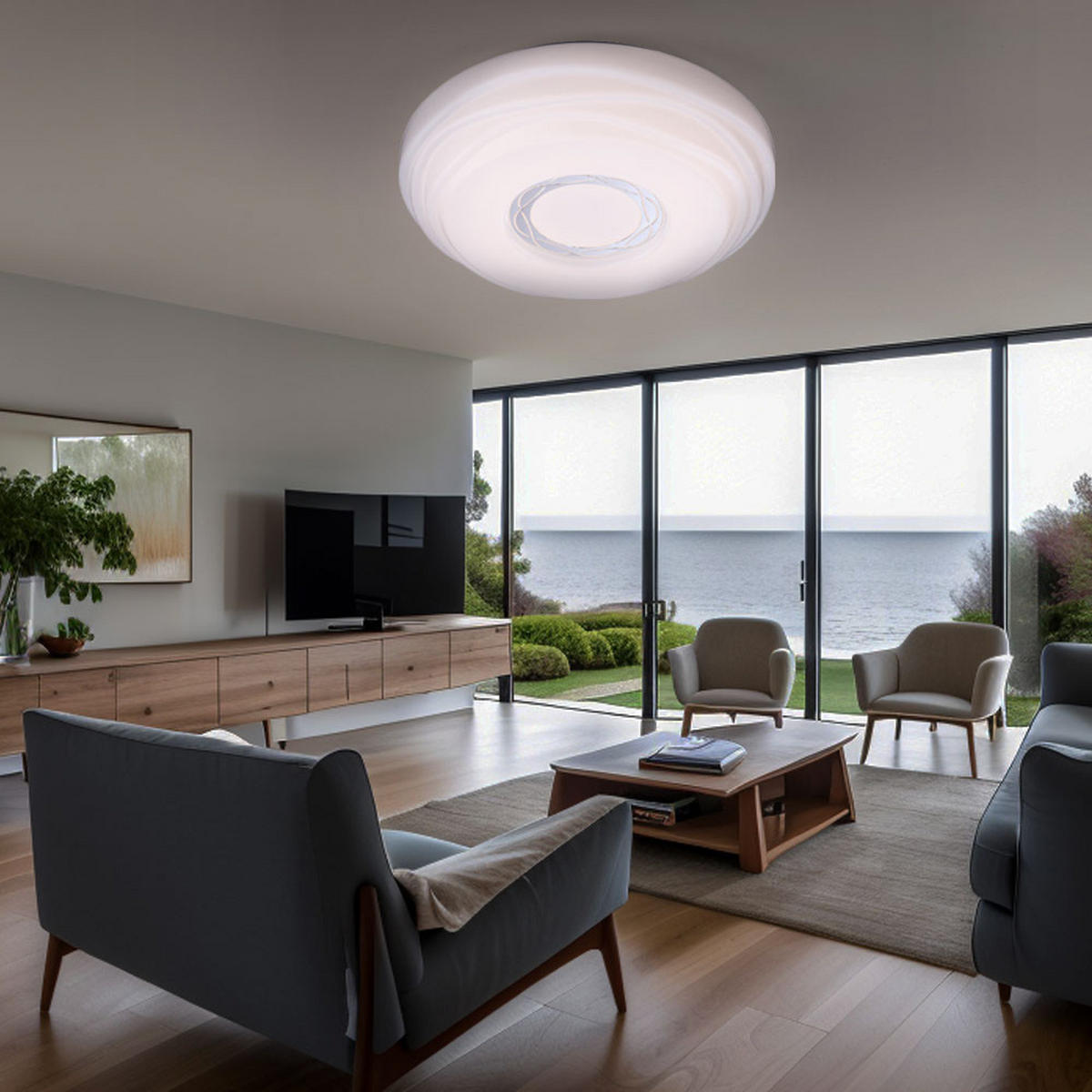 LED DECKENLEUCHTE Metall Weiß MALIK - Weiß, Metall (34/34/9cm) - Globo Lighting