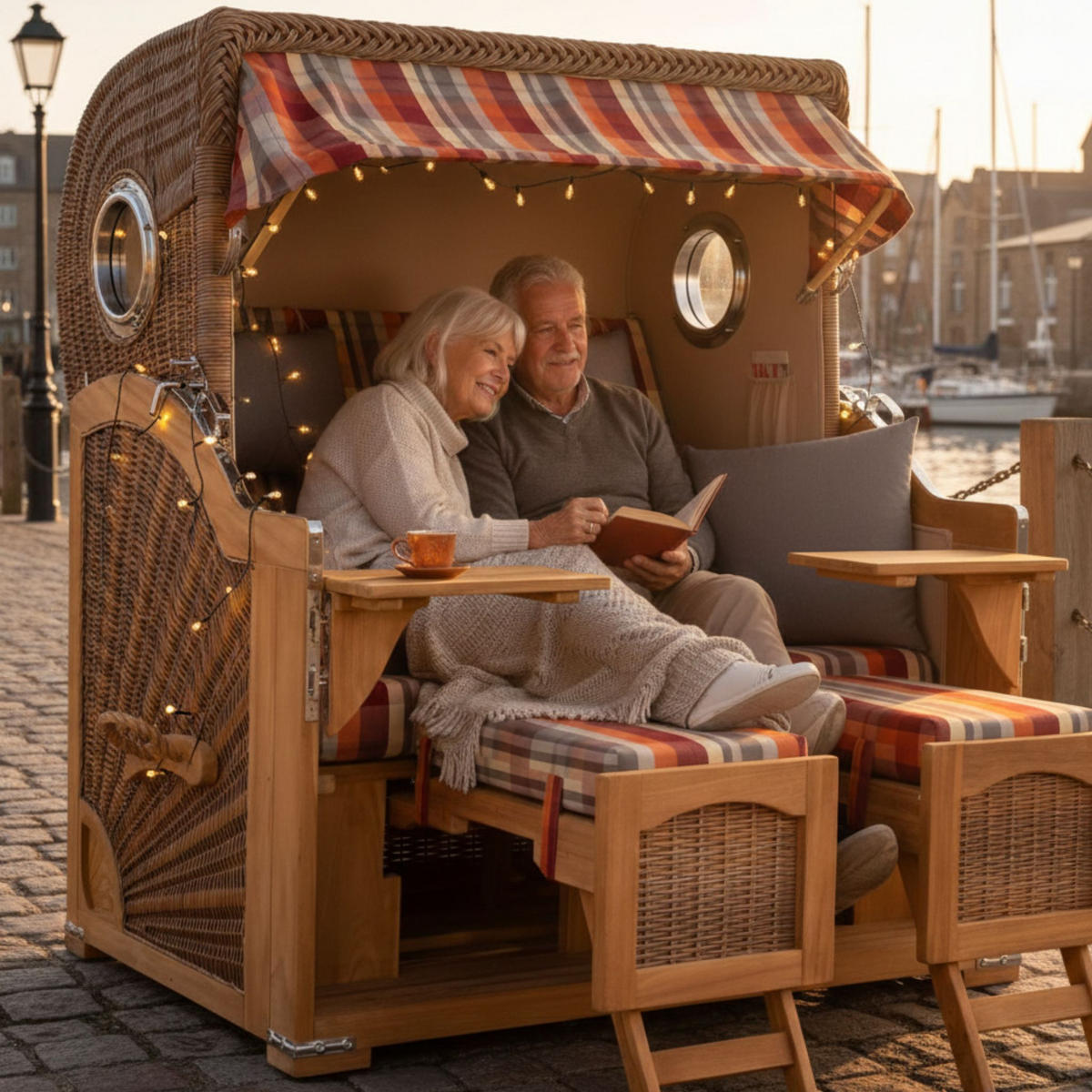 STRANDKORB XXL Düne Grande Teak Banana - Rot/Braun, Metall (142/170/95cm) - Mr. Deko