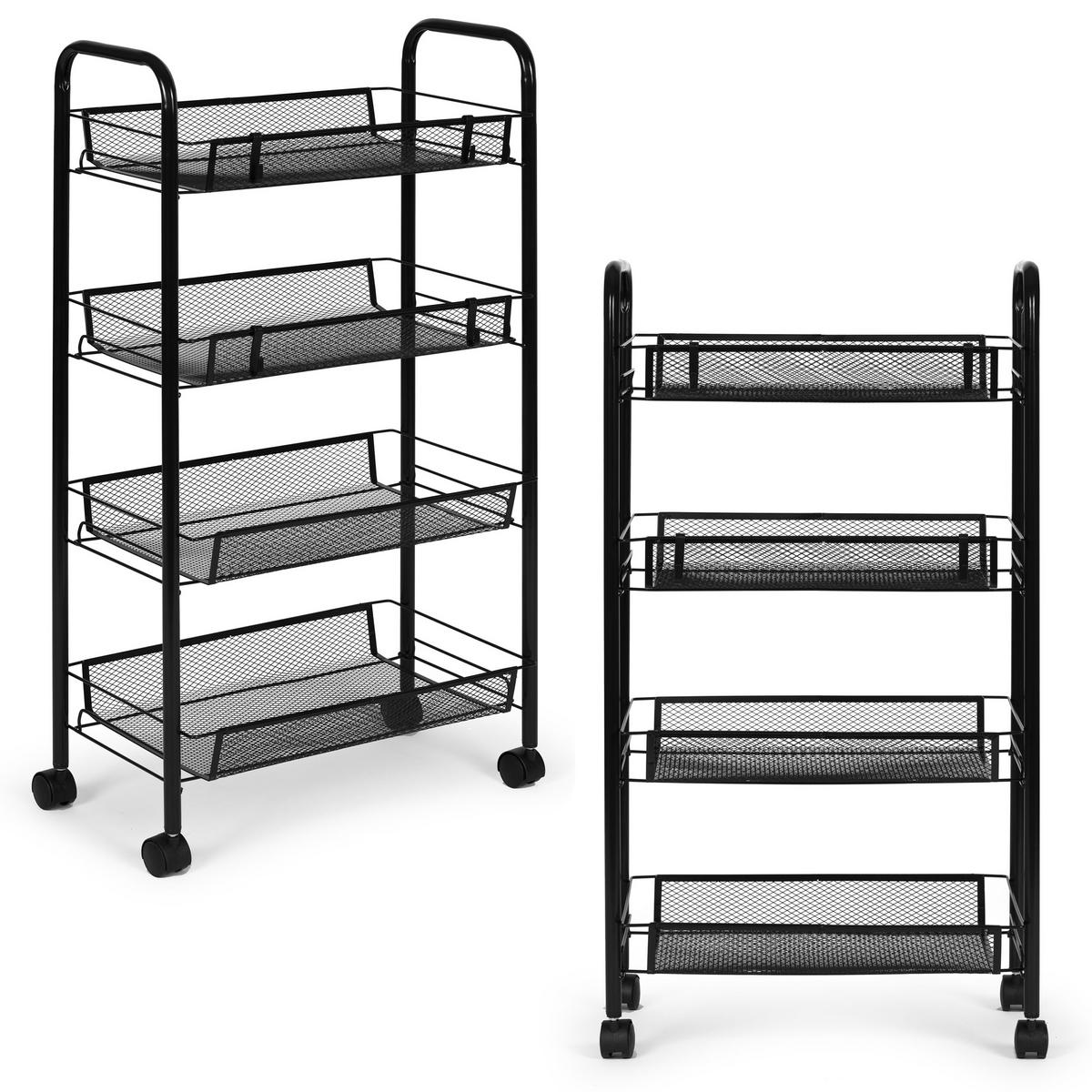 ROLLWAGEN Metall, 4 Ablagekörbe, 84 cm, Schwarz, mit Haken - Schwarz, Metall (45/84/26cm) - Mat-Haus