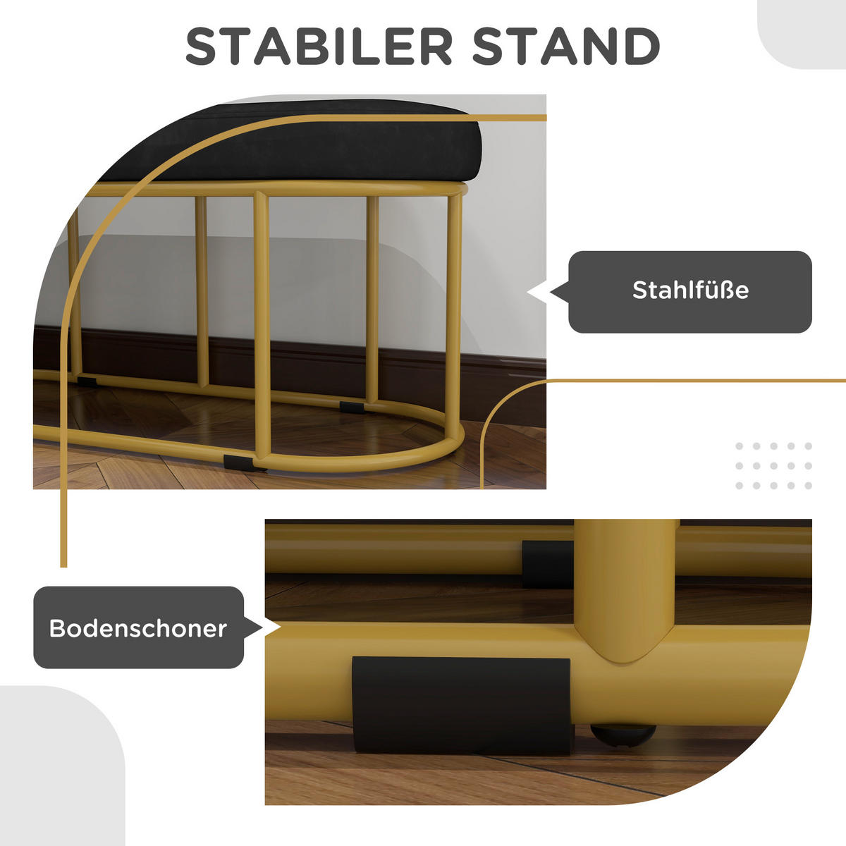 SITZBANK, Bettbank, Polsterbank mit Samtoptik, Schminkbank für Schlafzimmer - Schwarz, Kunststoff (37/43/100cm) - HOMCOM