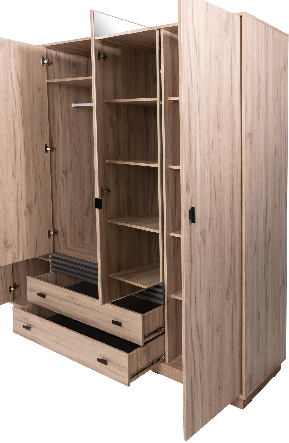 DREHTÜRENSCHRANK PUNTO 200/210/56cm 4-türig mit Spiegel Eichefarben - Eichefarben/Anthrazit, Holzwerkstoff (200/210/56cm) - MASSENO