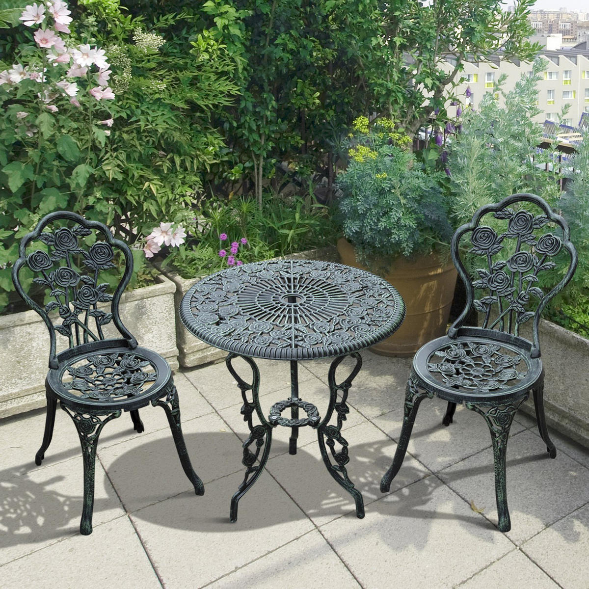 GARTENMÖBEL Set, Gussaluminium, Grün - Grün, Metall - Outsunny
