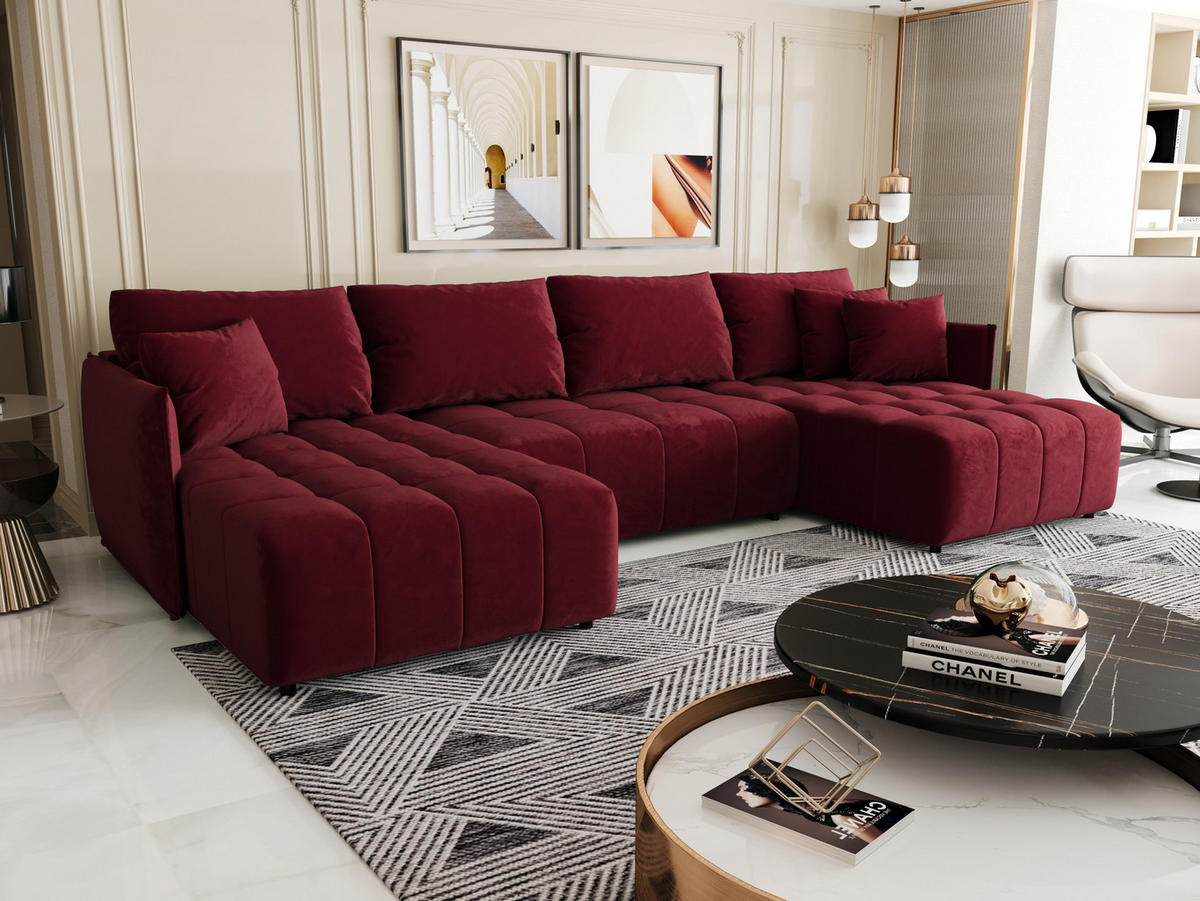 ECKSOFA mit Schlaffunktion ONIL U Monolith 59 - Rot, Textil (349/185cm) - Bedante
