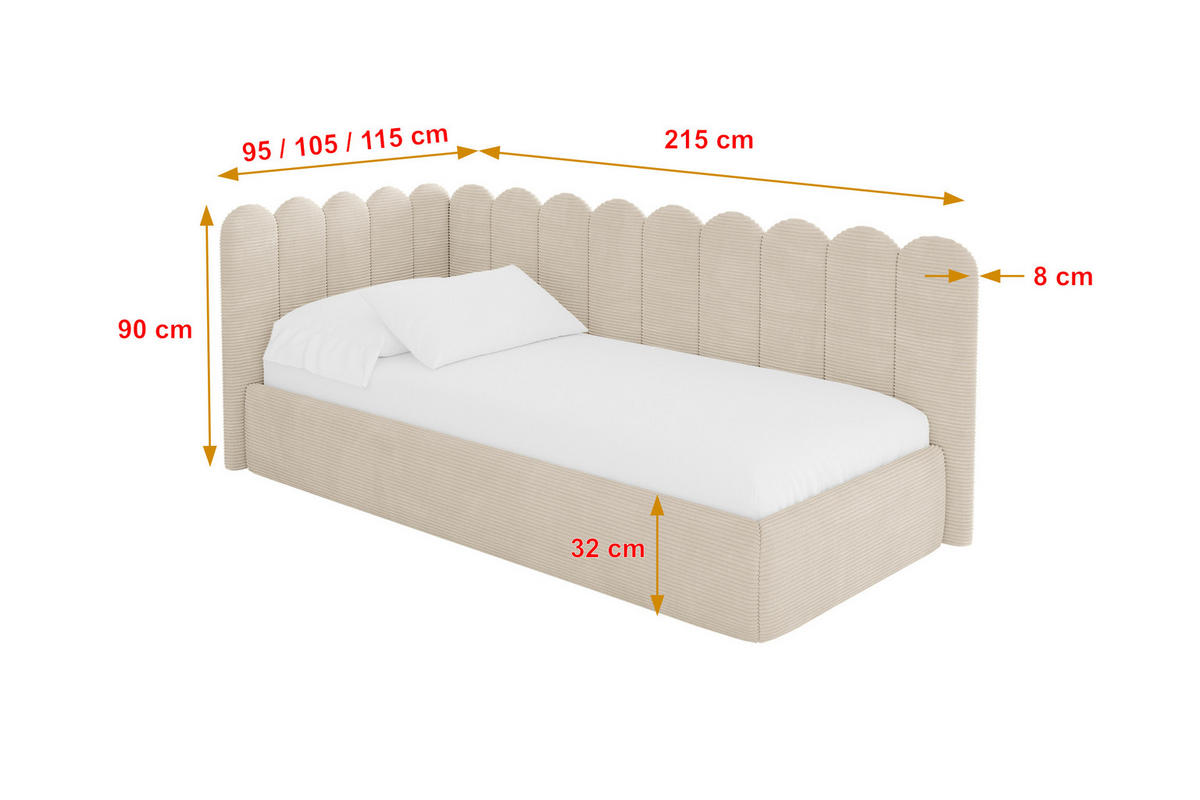 EINZELLBETT Jugendbett mit Bettkasten, Rechts - ARTY 90x200 Beige - Kaschmir, Holzwerkstoff/Textil (90/200cm) - ALTDECOR