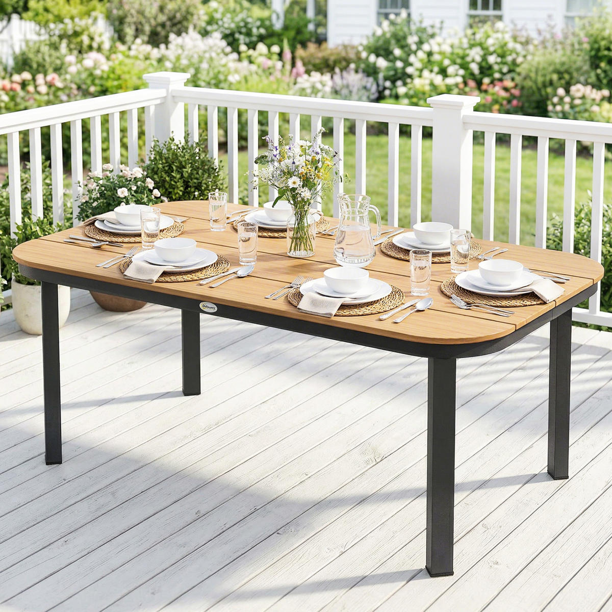 GARTENTISCH rechteckig 155/88/72 cm Braun - Schwarz/Braun, Metall (155/88/72cm) - Outsunny