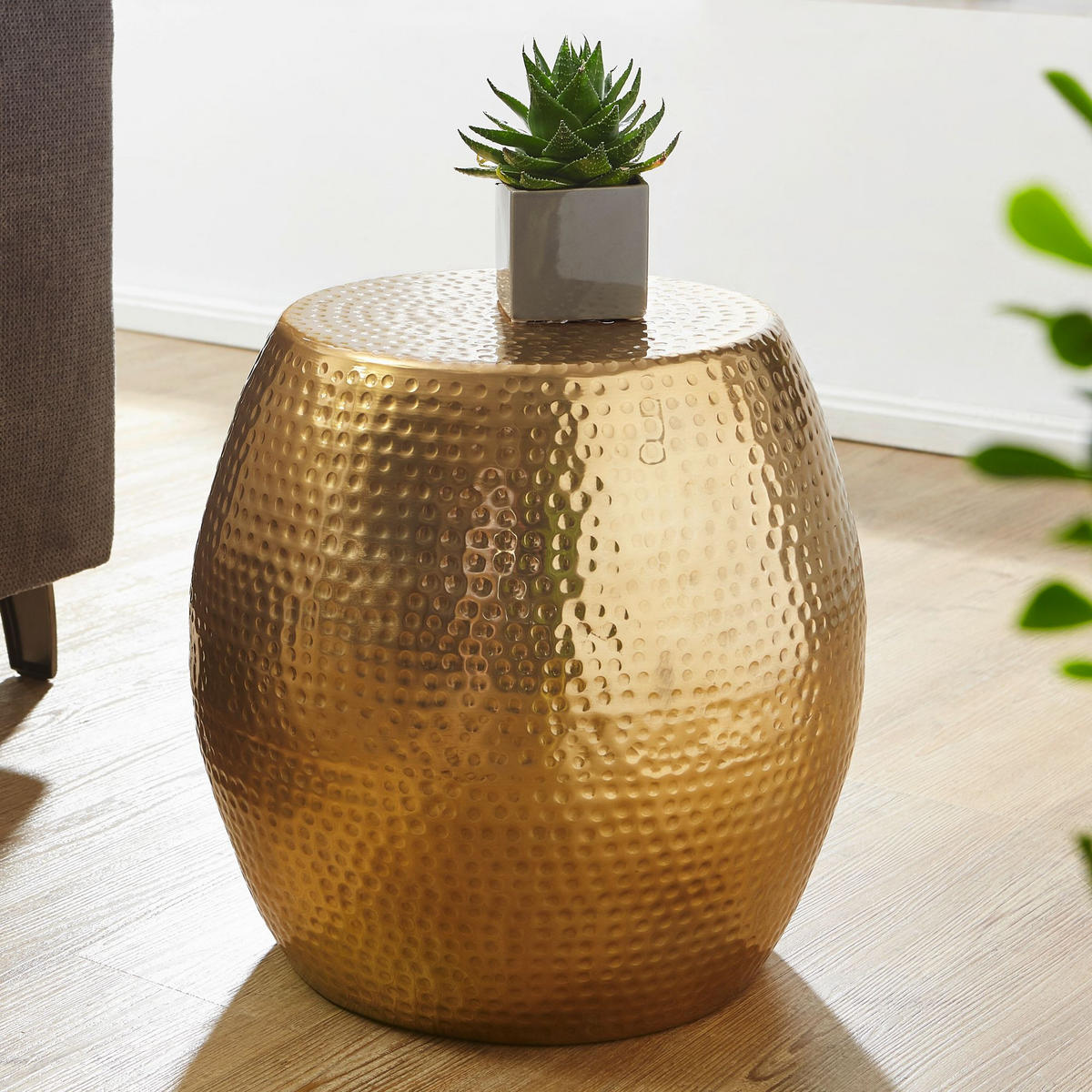 BEISTELLTISCH Aluminium Hammerschlag ENNS, Gold 42x42x42 cm - Goldfarben, Metall (42/42/42cm) - KADIMA DESIGN