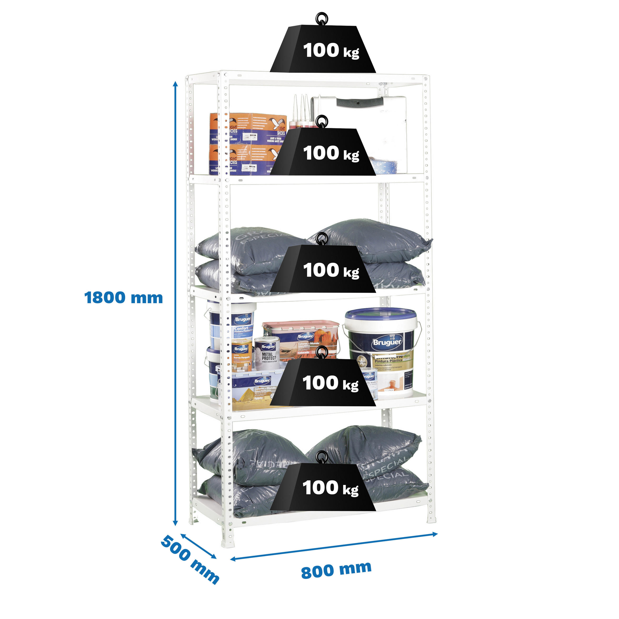 SCHRAUBREGAL PANDA | HxBxT 180x80x50cm | Fachlast 100kg | Weiß - Weiß, Metall (80/180/50cm) - PROREGAL