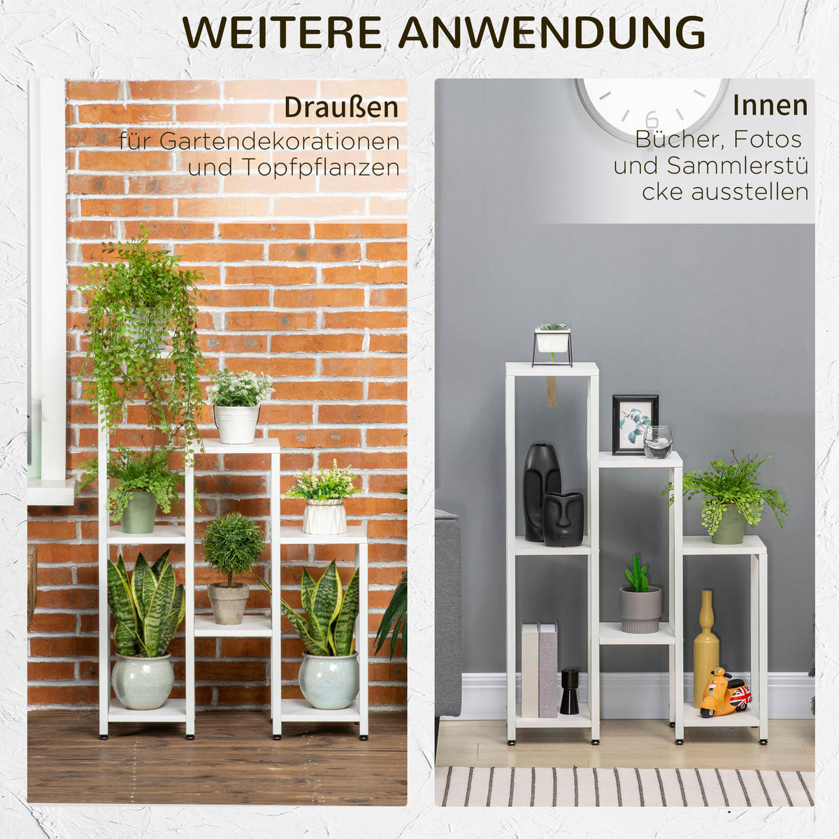 PFLANZENSTÄNDER mit 7 Ablagen - Weiß, Kunststoff (23/94.5/65cm) - Outsunny