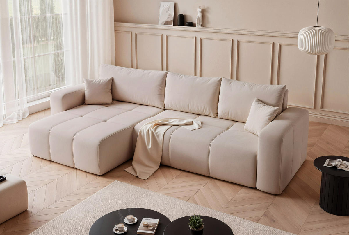 ECKSOFA PEDRO mit Schlaffunktion und Bettkasten Beige - Beige, Holzwerkstoff/Kunststoff (278/145cm) - Idohome