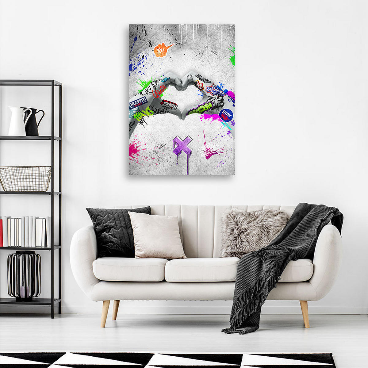 LEINWANDBILD Street Art Herz 80x120cm - Grau, Textil (80/120cm) - Feeby