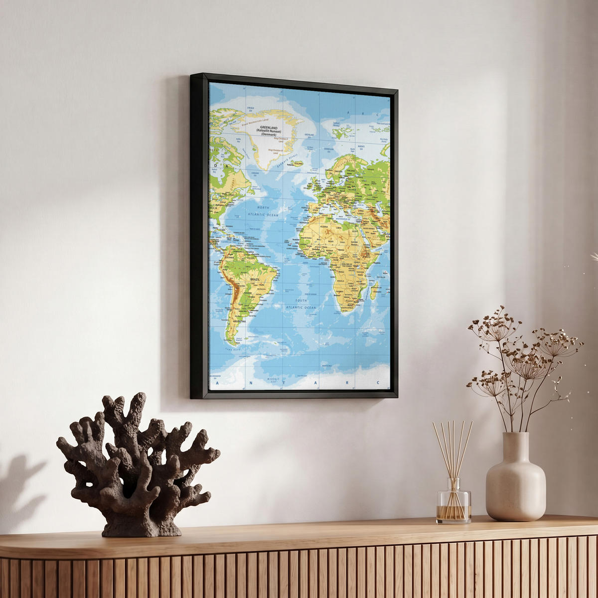 LEINWAND Bilder mit Rahmen - Weltkarte - Statistisch - Blau - Erde - Bildung - 20x30 - Blau, Textil (20/30cm) - MuchoWow