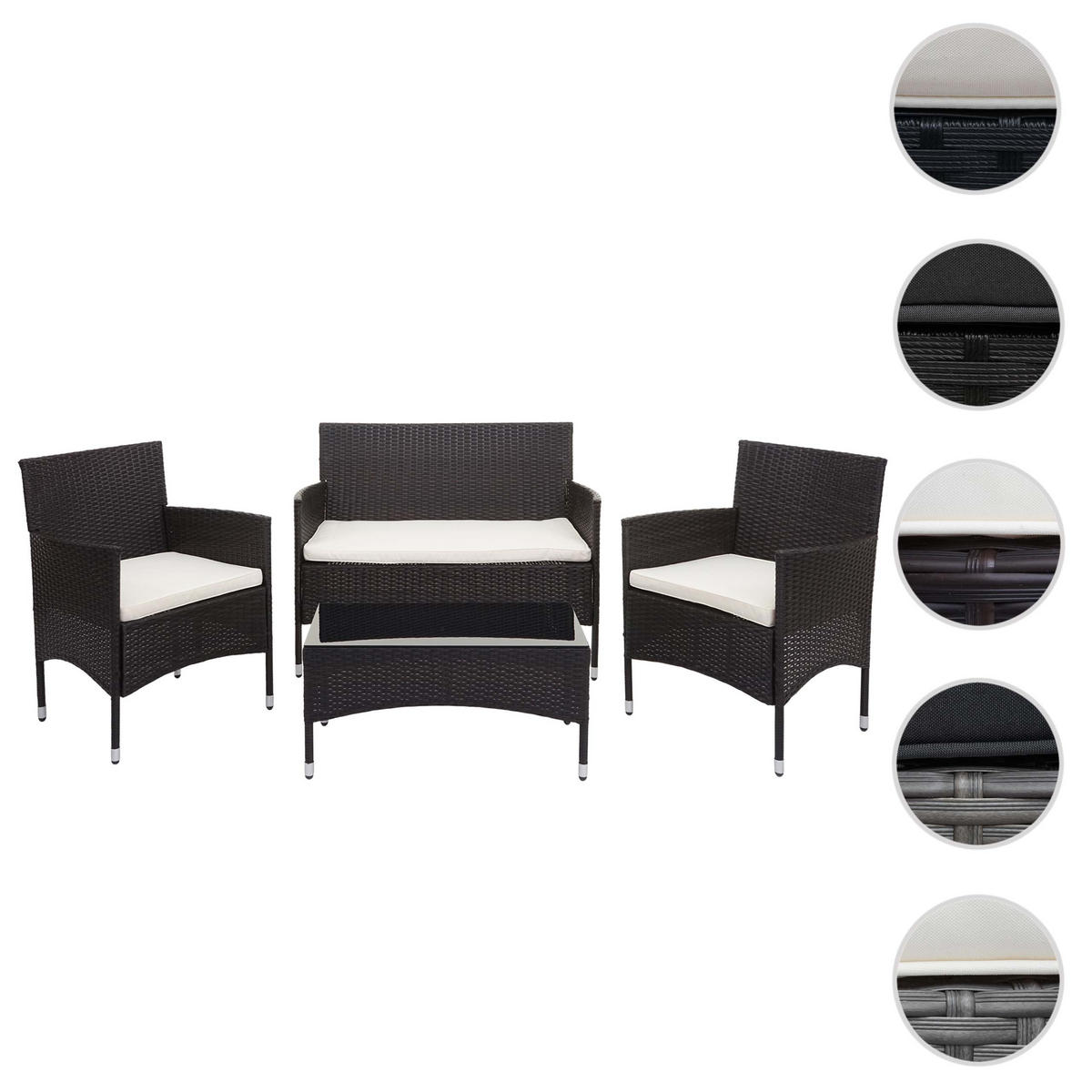 POLY-RATTAN GARNITUR Braun, Cremeweiß - Braun/Weiß, Kunststoff - MCW