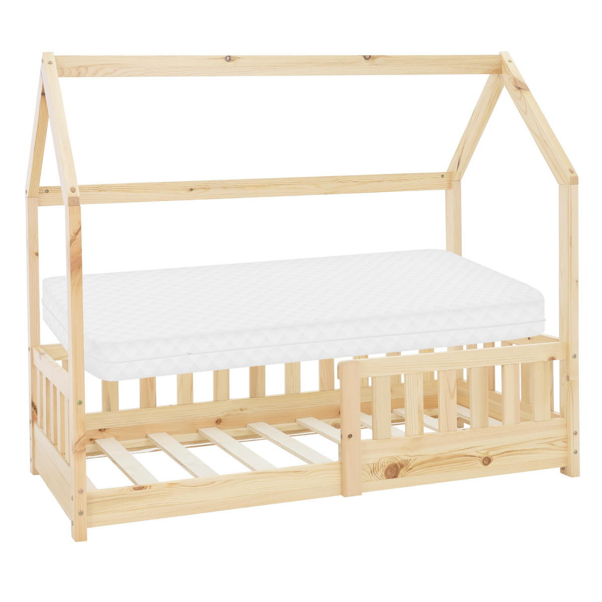 KINDERBETT mit Dach und Matratze 70x140 cm Natur - Naturfarben, Holz (70/140cm) - ML-DESIGN