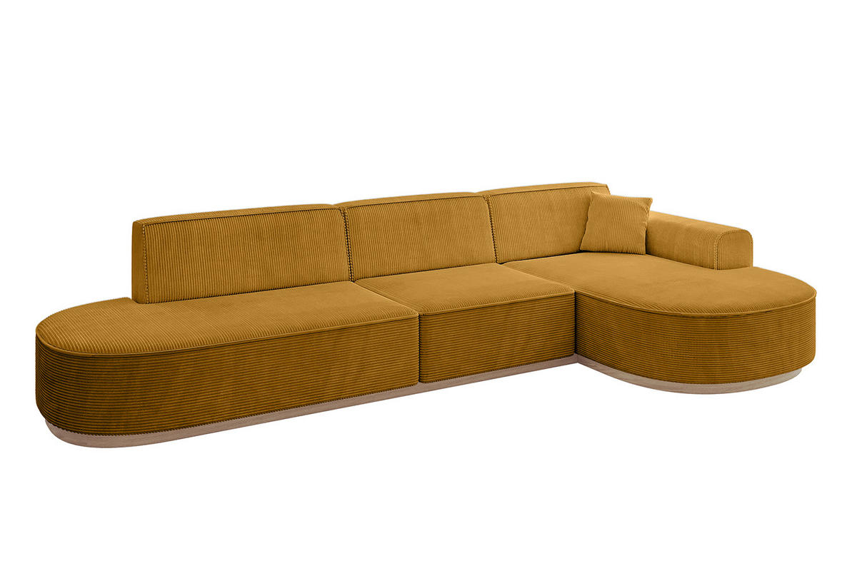 ECKSOFA Ottomane Rechts MARI-L2-v1 - 328x171x83 cm Senfgelb Cord - Gelb, Holzwerkstoff/Textil (171/328cm) - ALTDECOR