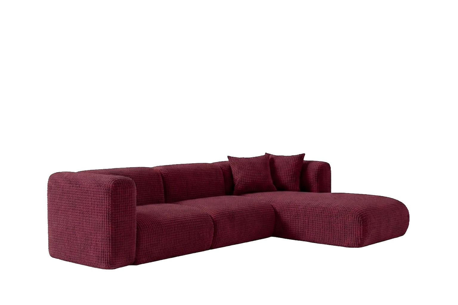 ECKSOFA L-Form, Chenille-Stoff Cremona, Rotwein, Rechts, GRETA - Weinrot, Holz (318/179cm) - Kaiser Möbel