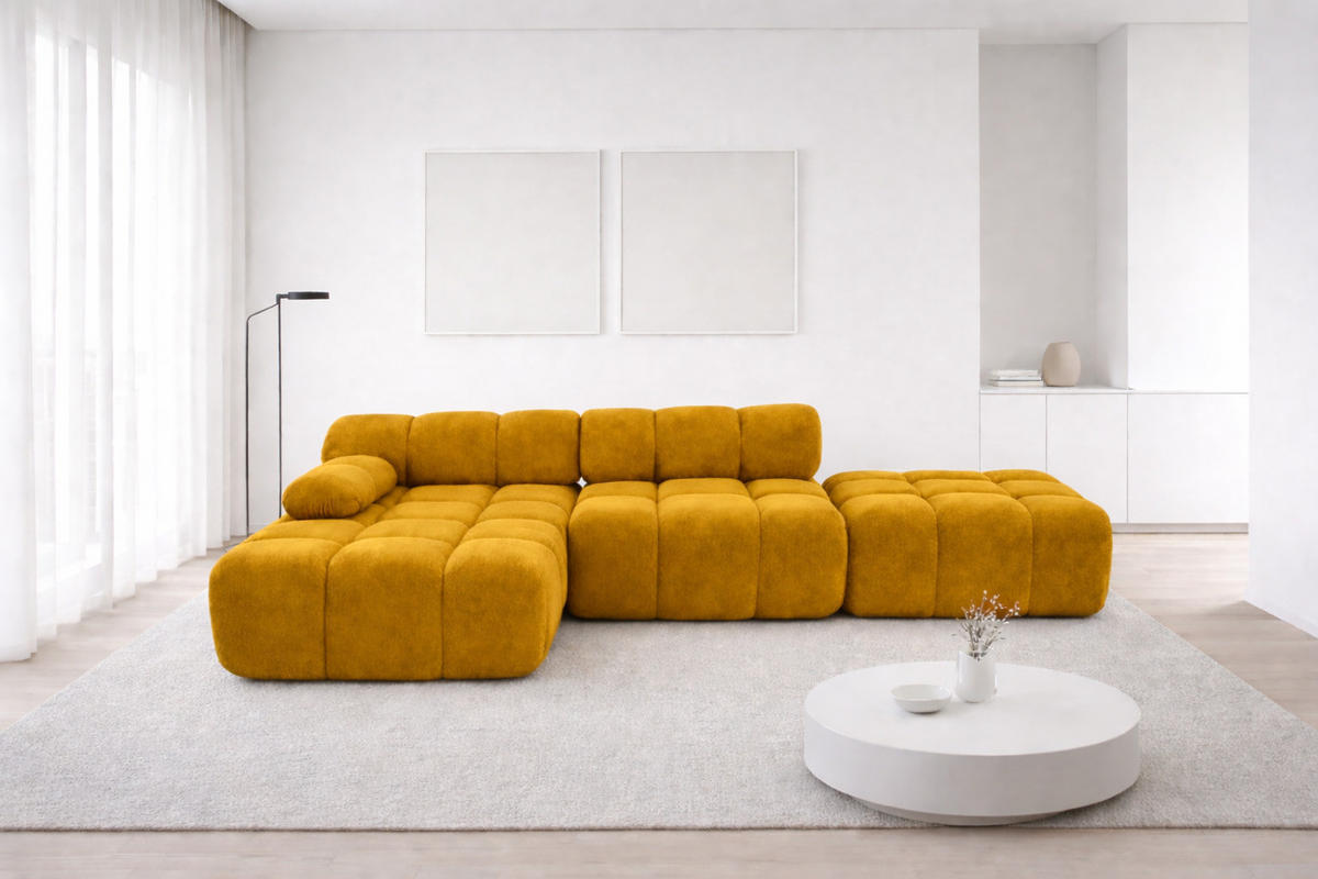 ECKSOFA L-Form Modular Mit Hocker, Veloursstoff Salvador, Gelb, Links, Selia - Gelb, Holz (285/160cm) - Kaiser Möbel