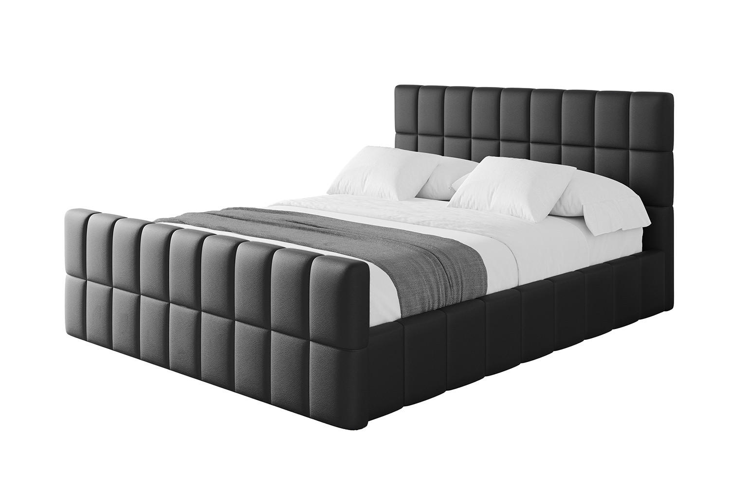 POLSTERBETT mit Bettkasten, Fußteil und Lattenrost, Boxbett ohne Matratze - AMEA-Z 200x200 Schwarz Kunstleder - Schwarz Hochglanz, Holzwerkstoff/Textil (200/200cm) - ALTDECOR