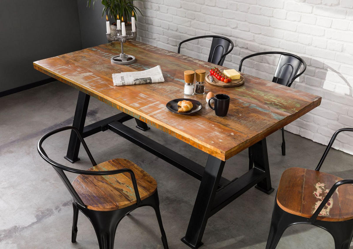 ESSTISCH Altholz 160x90x76 mehrfarbig lackiert INDUSTRIAL #84 - Multicolor, Holz (90/160/76cm) - Massivmoebel24