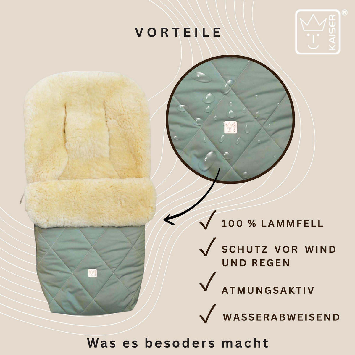 LAMMFELL-FUSSSACK Coosy, salbei green - Grün, Fell (45/85cm) - Kaiserbaby