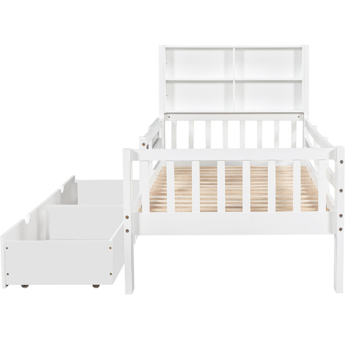 KINDERBETT 90/200 cm aus Massivholz und MDF mit Schubladen, Tafel und Sicherheitsleiste Weiß - Weiß, Holz (90/200cm) - Modenvie