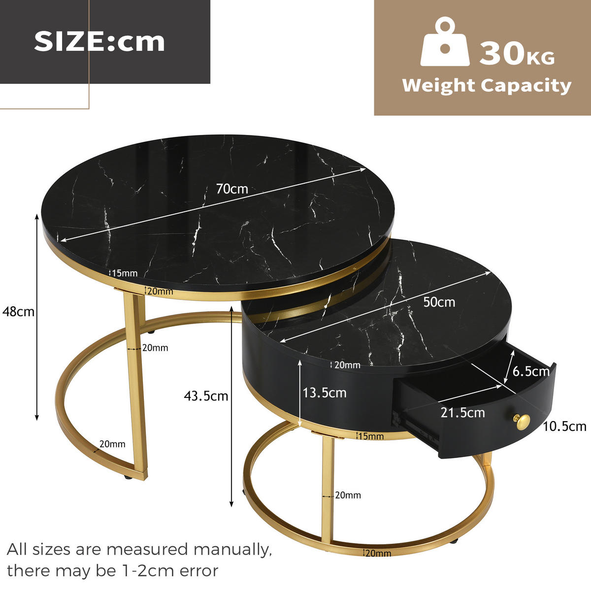 COUCHTISCH 70/50 cm in Schwarz aus MDF mit Hochglanz in Marmoroptik - Schwarz, Holzwerkstoff (70/70/48cm) - OKMYHOME