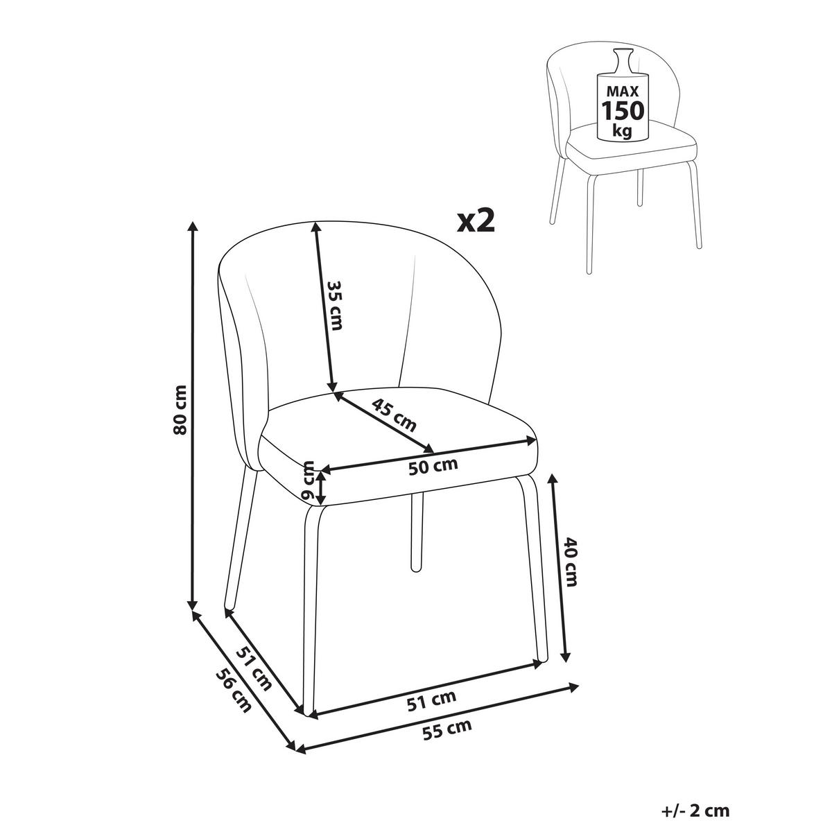 ESSZIMMERSTUHL 2er-Set Weiß/Schwarz Zana - Schwarz/Weiß, Textil (55/80/56cm) - Beliani