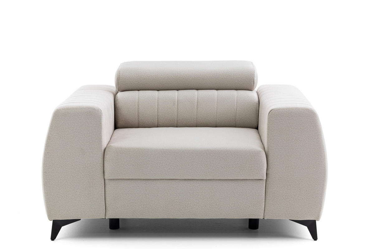 SESSEL PIERO mit verstellbare Kopfstütze Velours Creme - Creme/Schwarz, Holz/Textil (130/90/100cm) - Muffo