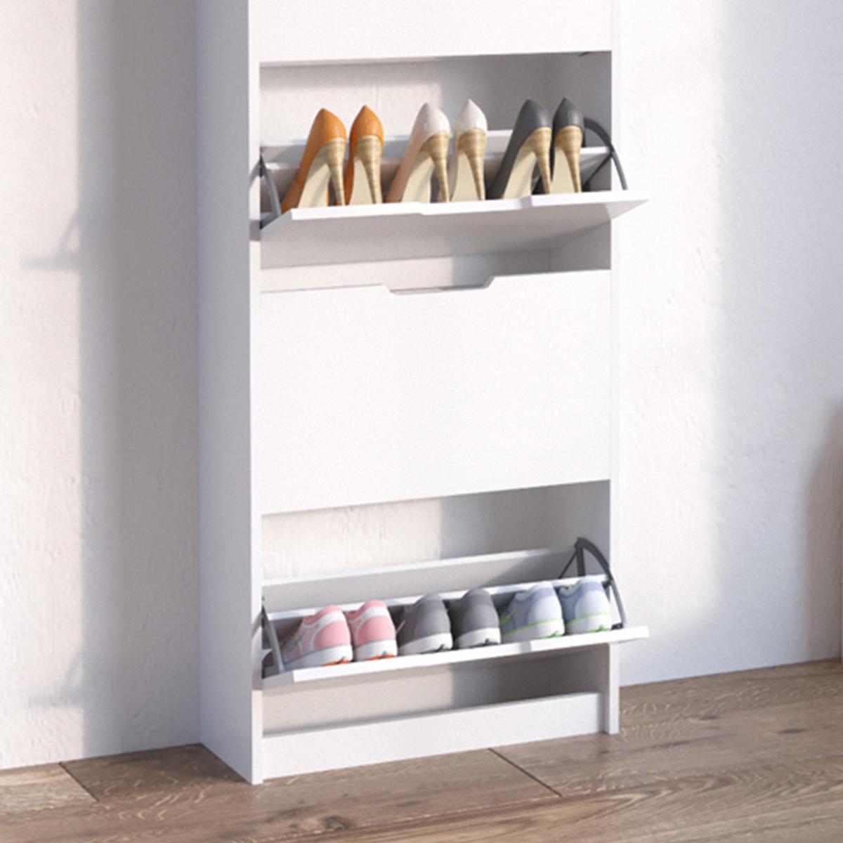 SCHUHKIPPER Luca Weiß 22 x 169 cm 5 Fächer - Weiß, Holzwerkstoff (59/169/22cm) - Vicco